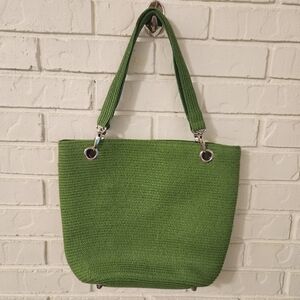 Kim Rogers Green Straw Tote Bag